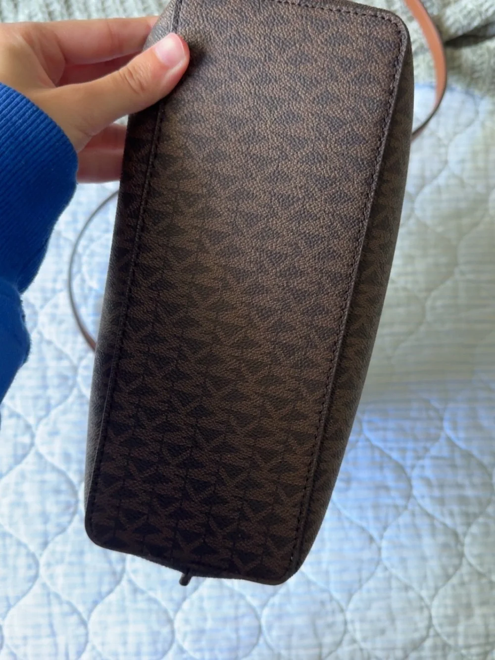 Michael Kors Brown Logo Belt-Detail Satchel with Tan Trim